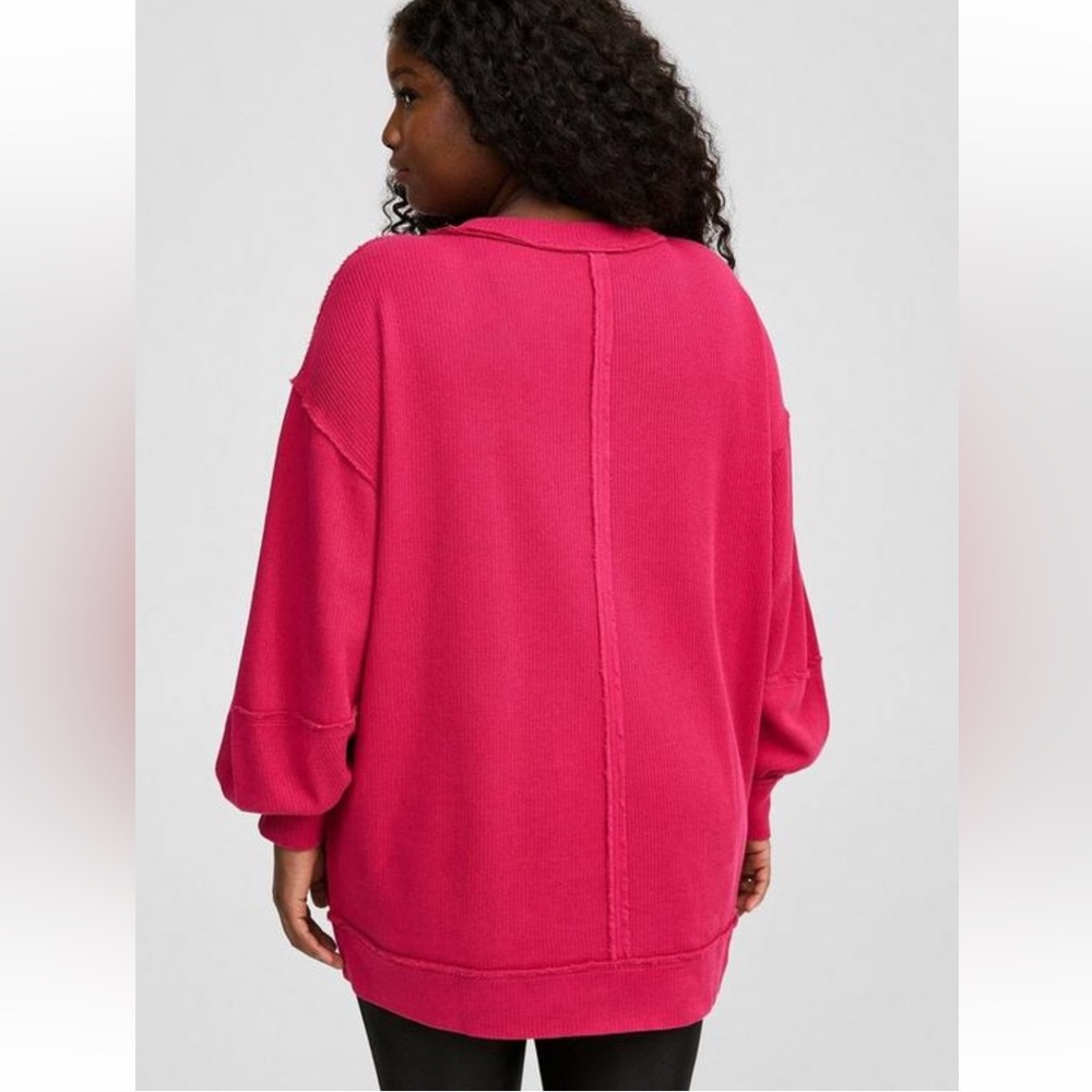 Torrid Textured Exposed Seam Cotton Oversized Crew Neck Sweater Hot Pink Size 1X